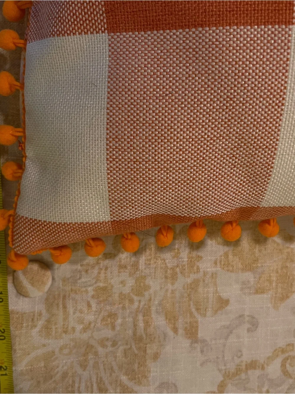 Orange Buffalo Check Decorative Throw Pillows with Pom Trim (x 4)